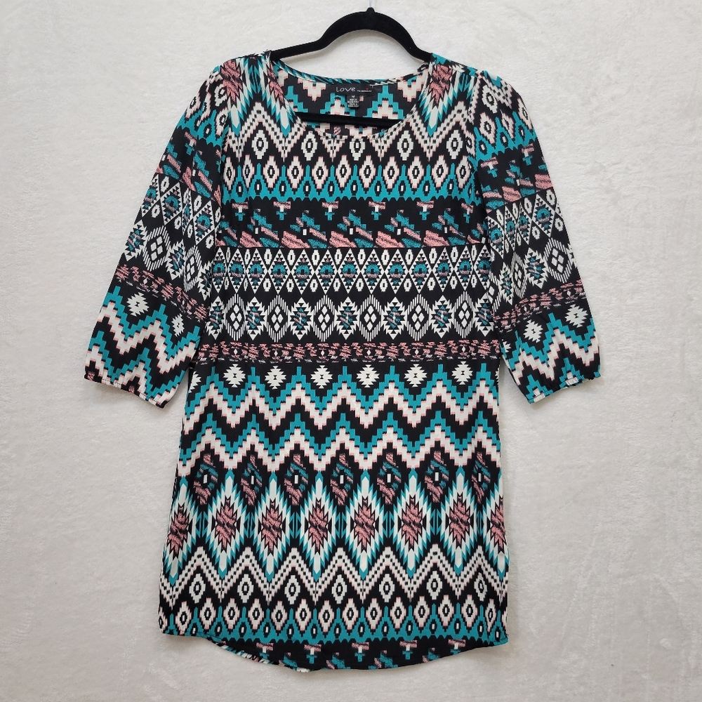 Love by Chesley teal, coral black & white dress size M
